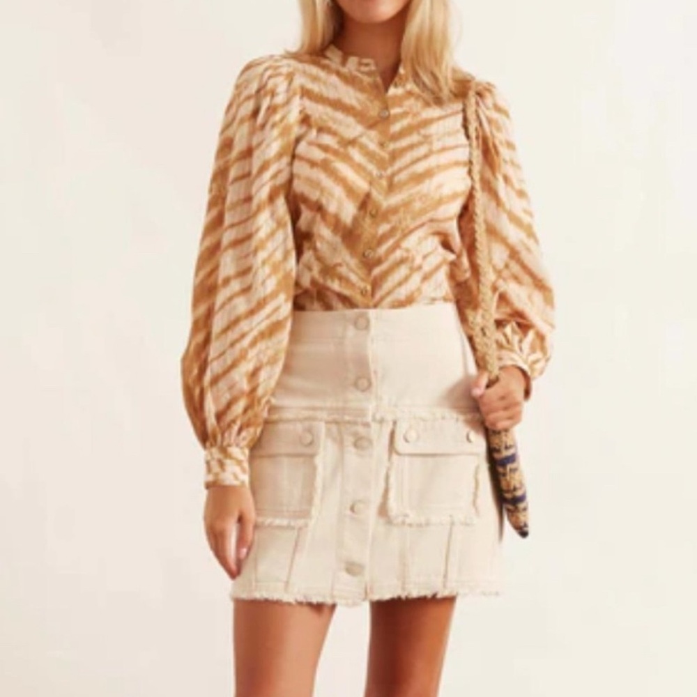 Ulla Johnson women Prudence tie dyed sand Blouse cotton blend long sleeve size O